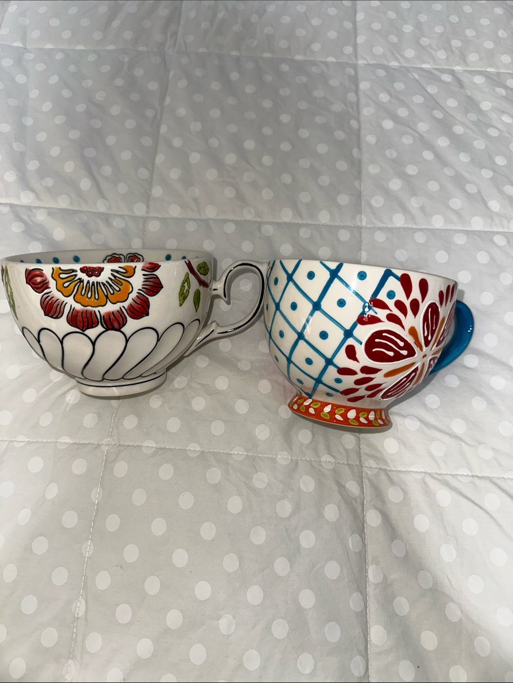 Dutch wax red & orange floral mugs 2